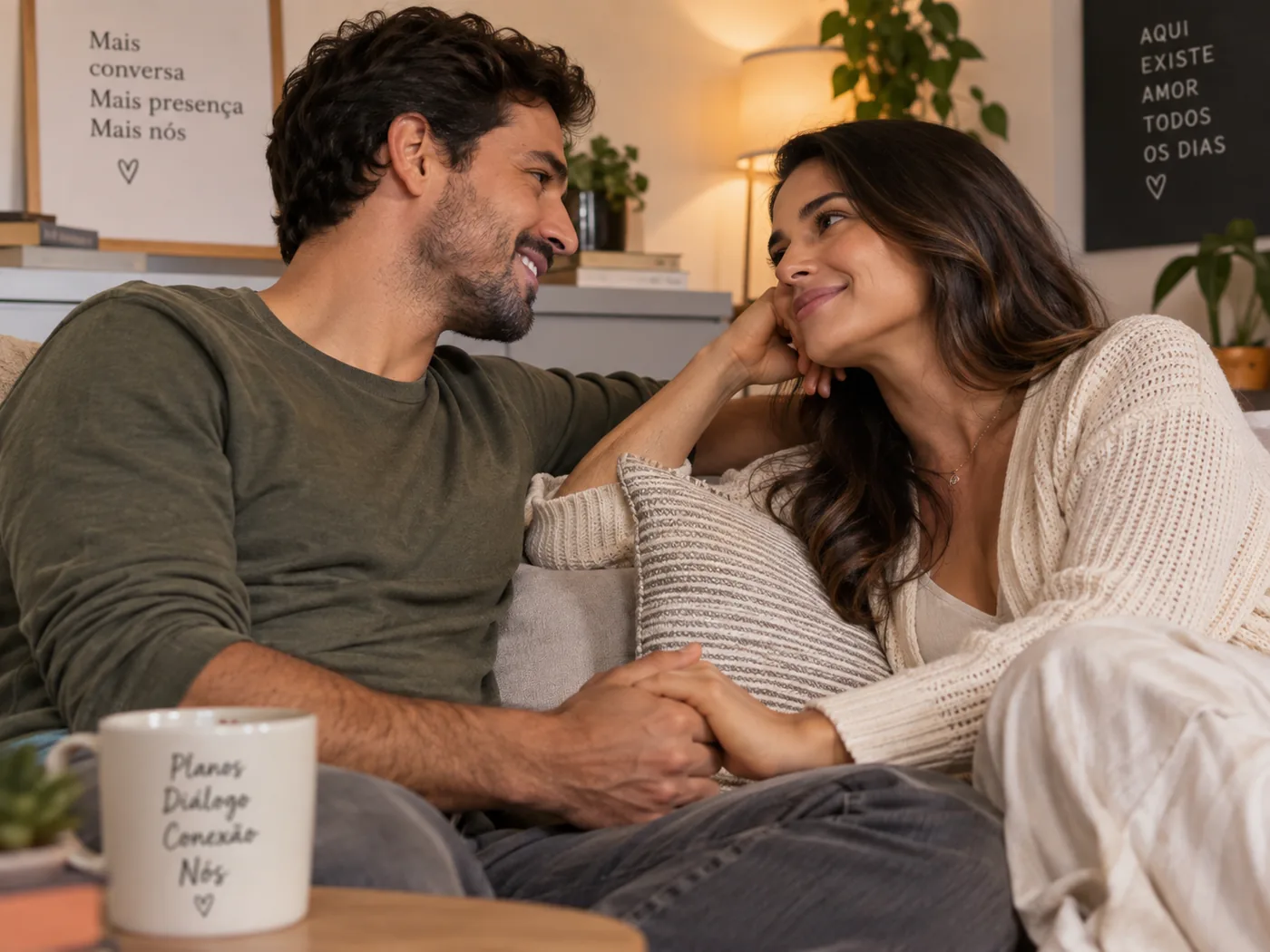Casal em momento de reconexão e carinho
